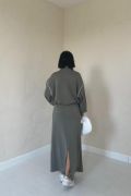 Haki Biyeli Sweatshirt Ve Etek Takım resmi